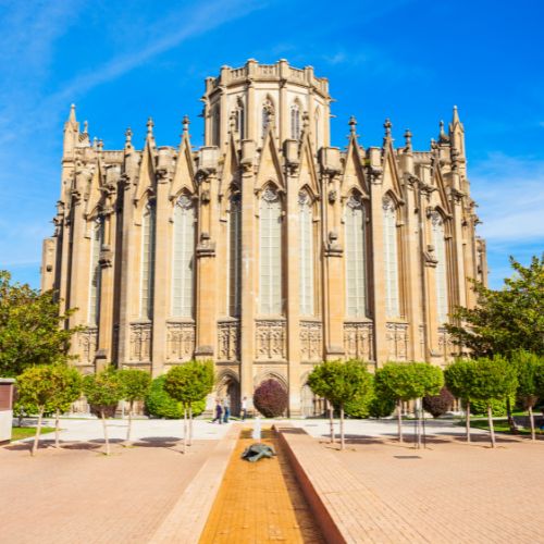 The Cathedral of Vitoria-Gasteiz, Spain, showcasing its stunning Gothic architecture and intricate details.
