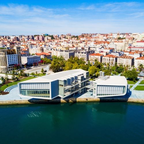 A panoramic view of Santander, Spain, showcasing its coastal landscape and urban architecture.