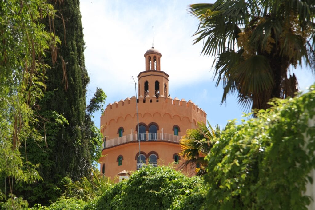 Round turret of the elegant Alhambra Palace Hotel in Granada, Spain, blending historic charm with luxury — a standout option when considering where to stay in Granada, Spain.