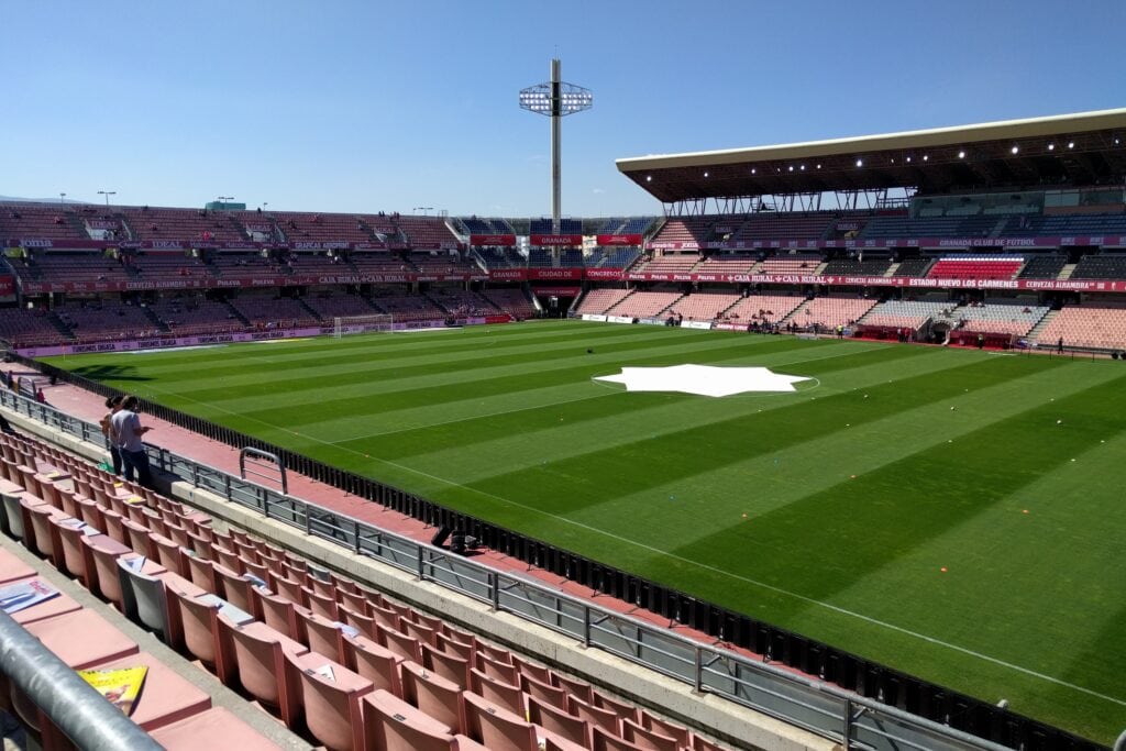 View of Los Cármenes Stadium, home to Granada CF, located in the Zaidín district — a local highlight for travelers deciding where to stay in Granada, Spain.