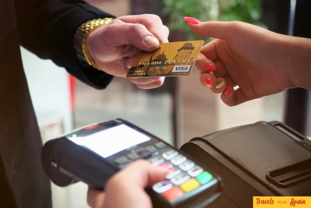 Contactless card payment terminal accepting euros in Gran Canaria restaurants
