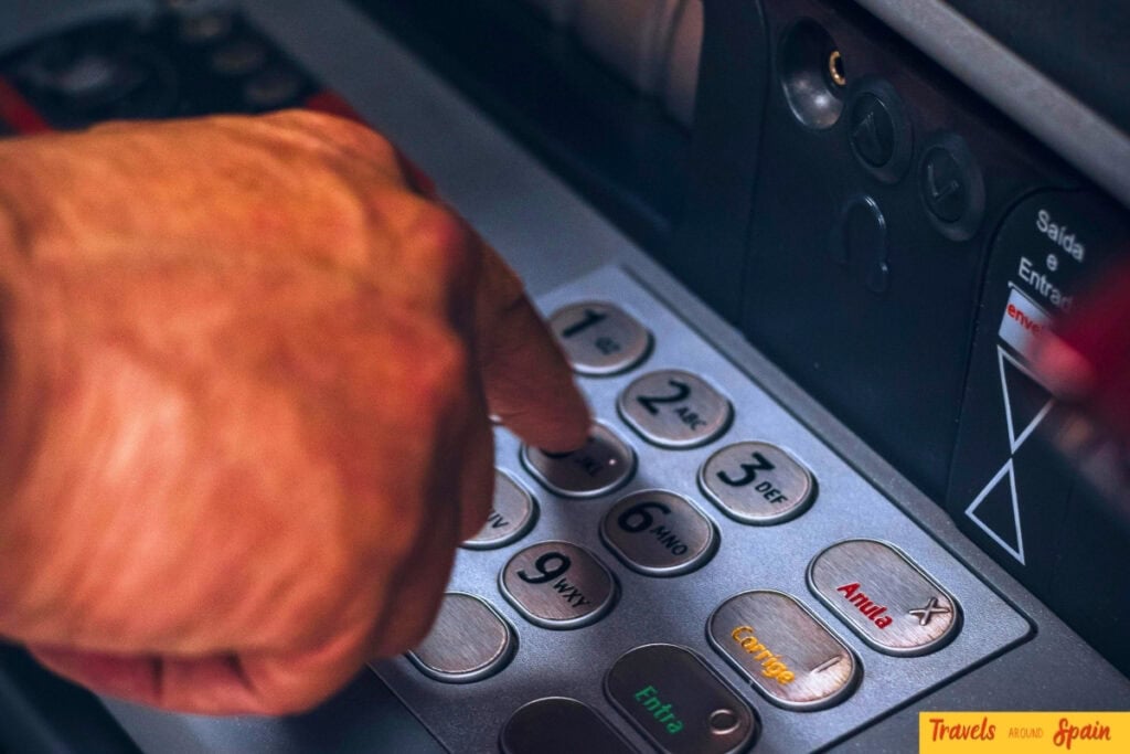 Gran Canaria ATM machine keypad for withdrawing euros safely from Spanish banks