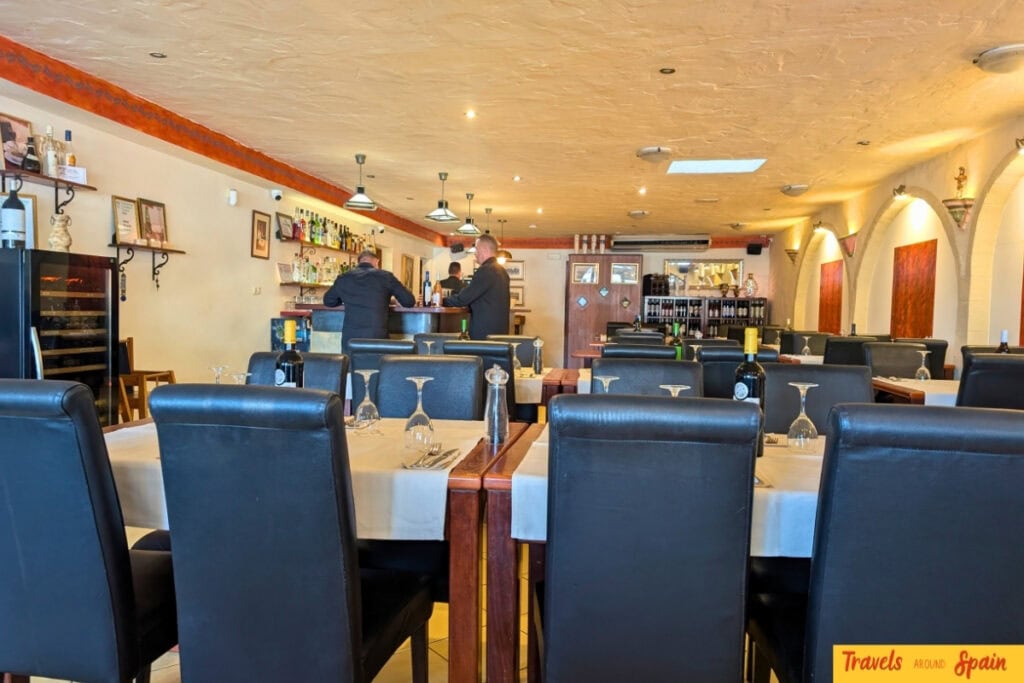 Interior of Greek Village Restaurant in Maspalomas showing intimate dining atmosphere