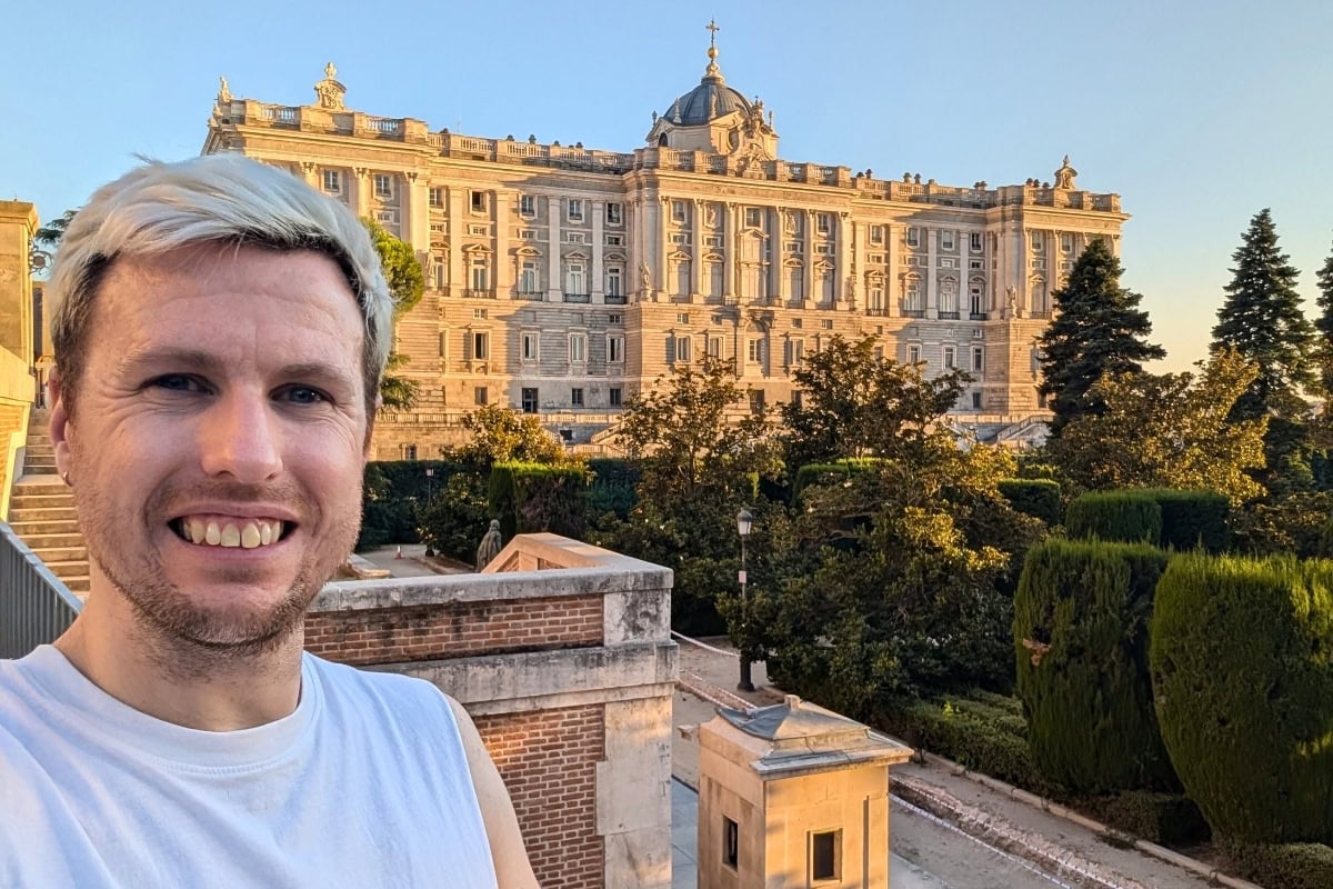 Liam exploring Madrid Royal Palace at sunset