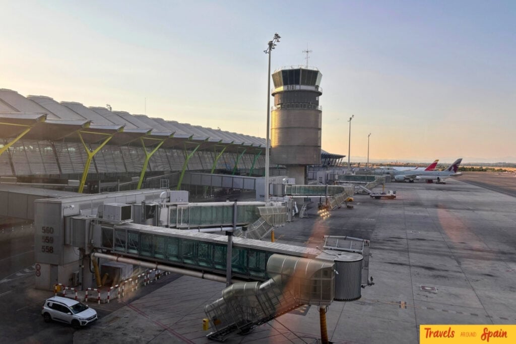 Modern Spanish airport terminal showing facilities for Valencia to Ibiza travellers with departure gates and airline services