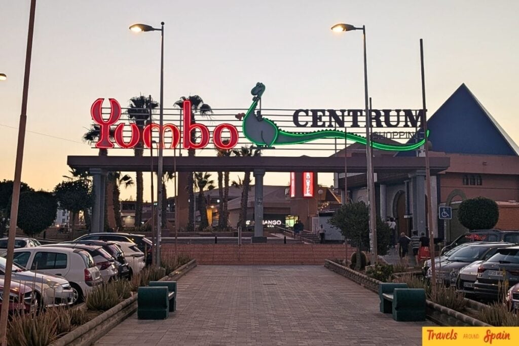Entrance to Yumbo Centre shopping and entertainment complex in Maspalomas Gran Canaria