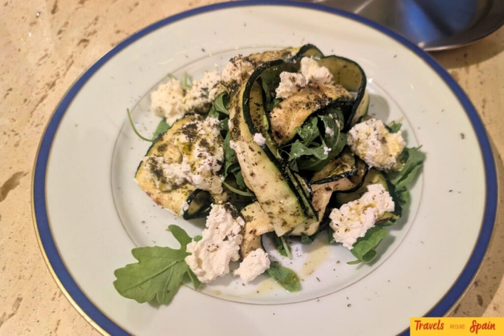 Courgette salad with cheese and truffle oil at Bodega Charlie’s in Sitges.