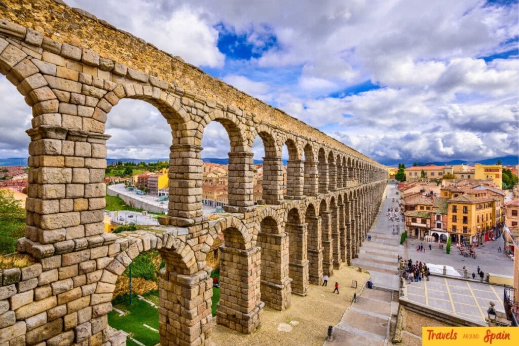 Segovia’s Roman aqueduct on a bright autumn day.