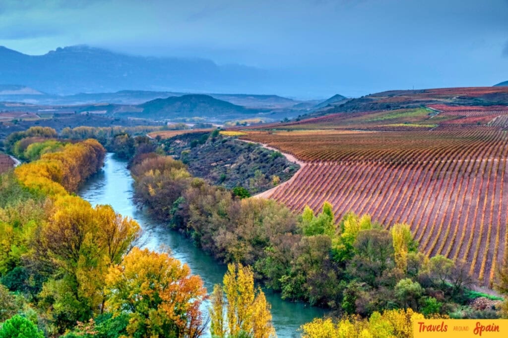 Autumn colours in northern Spain vineyards and countryside in October.