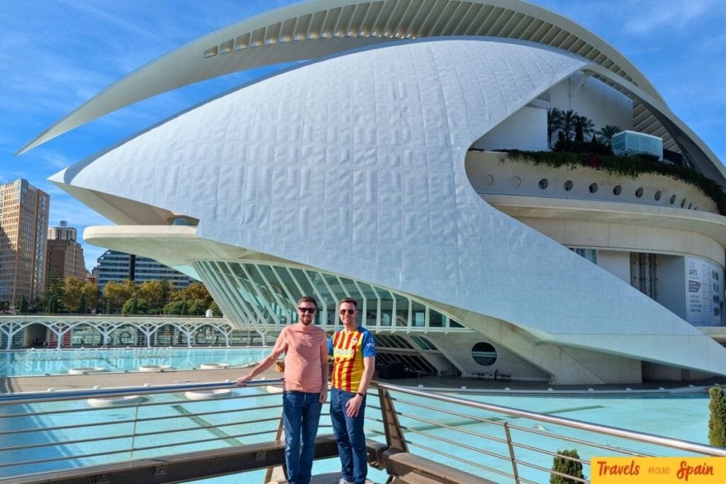 Visitors walking near the Opera House in Valencia’s City of Arts and Sciences.