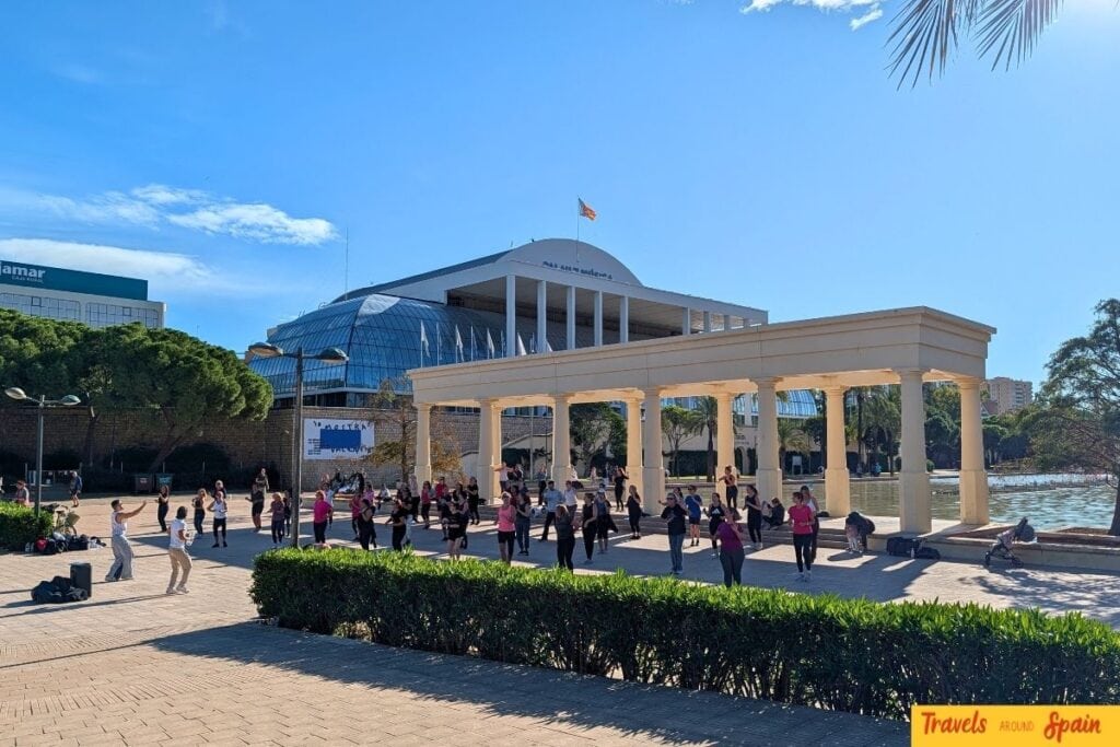 Local people working out in the Turia Gardens just outside the Palau de la Musica.