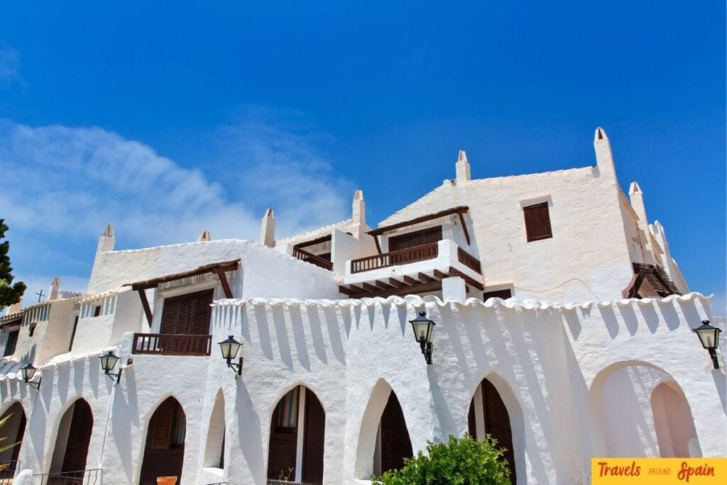 Traditional whitewashed buildings in Binibeca, Menorca