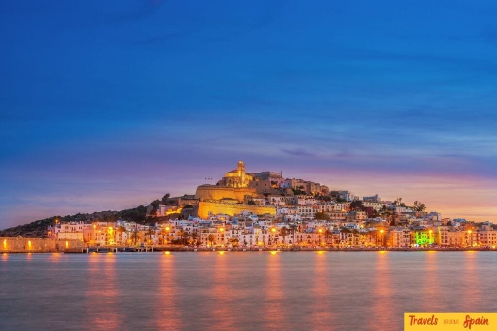 Night view of Ibiza Town waterfront in the Balearic Islands