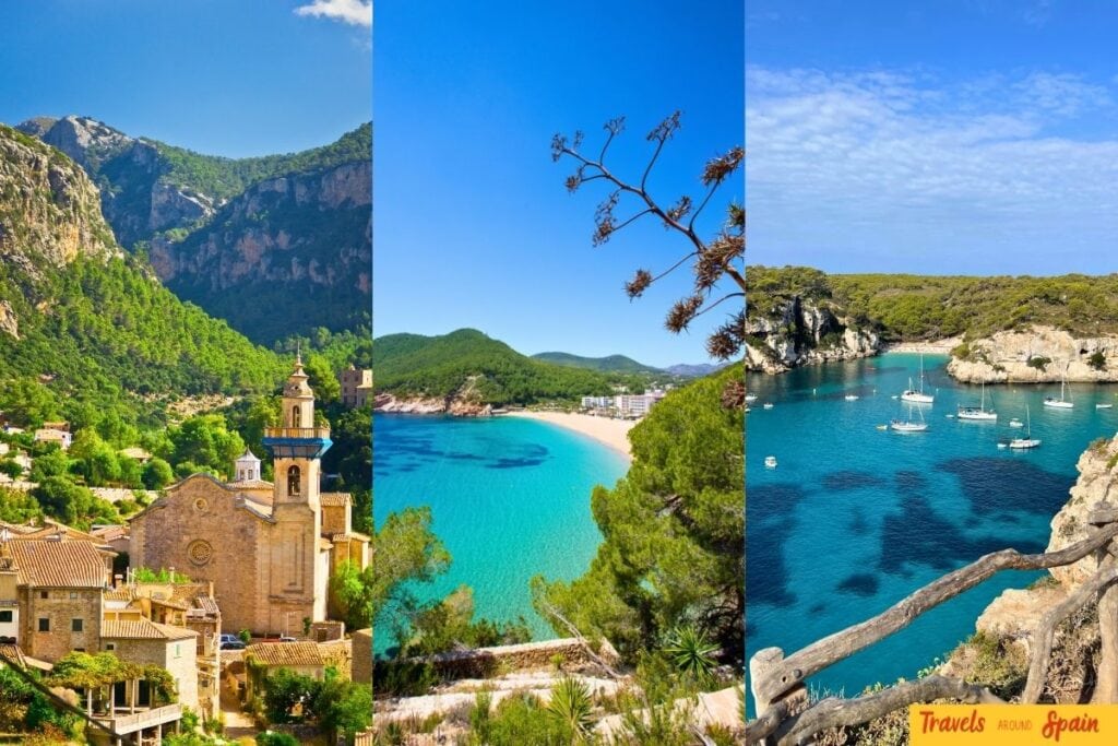 Collage comparing scenery in Ibiza, Mallorca and Menorca