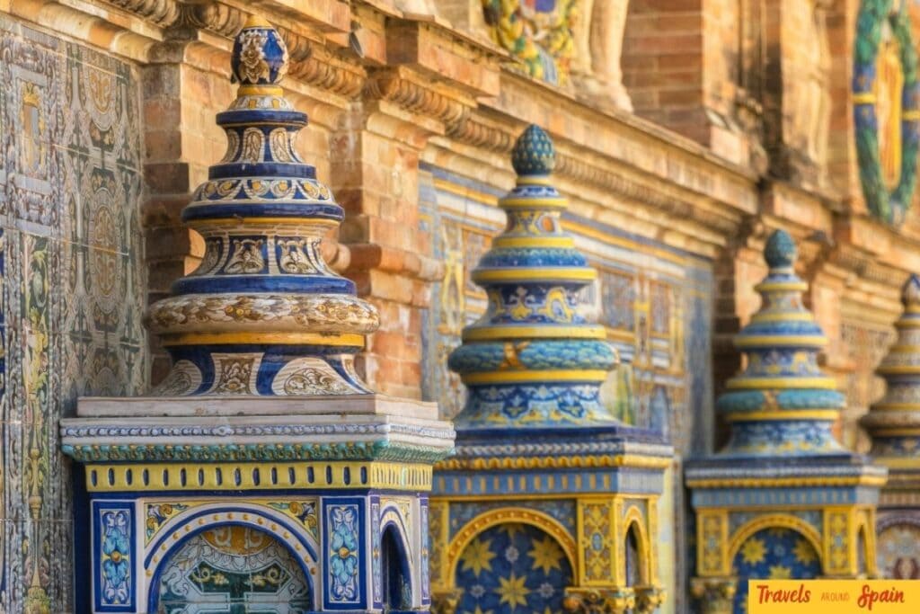 Colourful ceramic details at Plaza de España in Seville