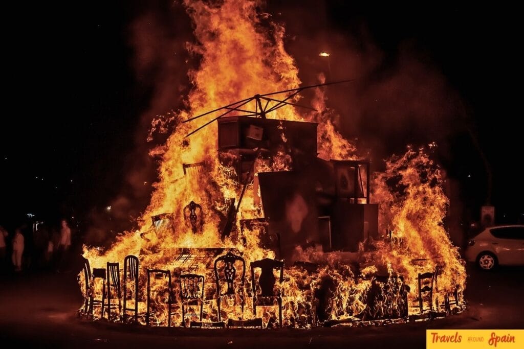 San Juan festival bonfire celebration in Spain at night