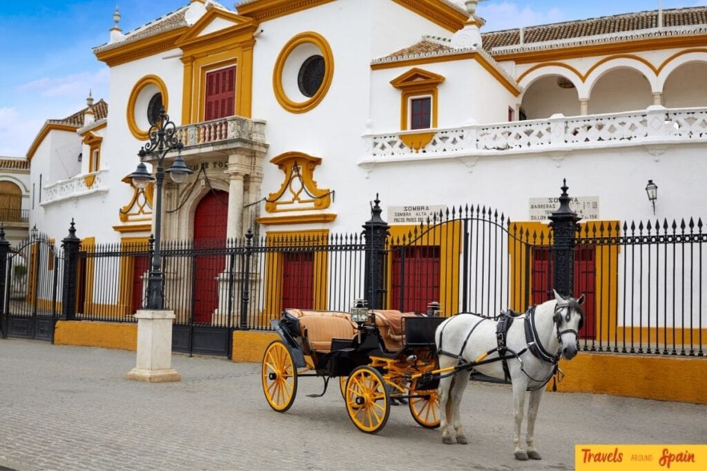 Traditional horse carriage near the Seville Bullring in El Arenal