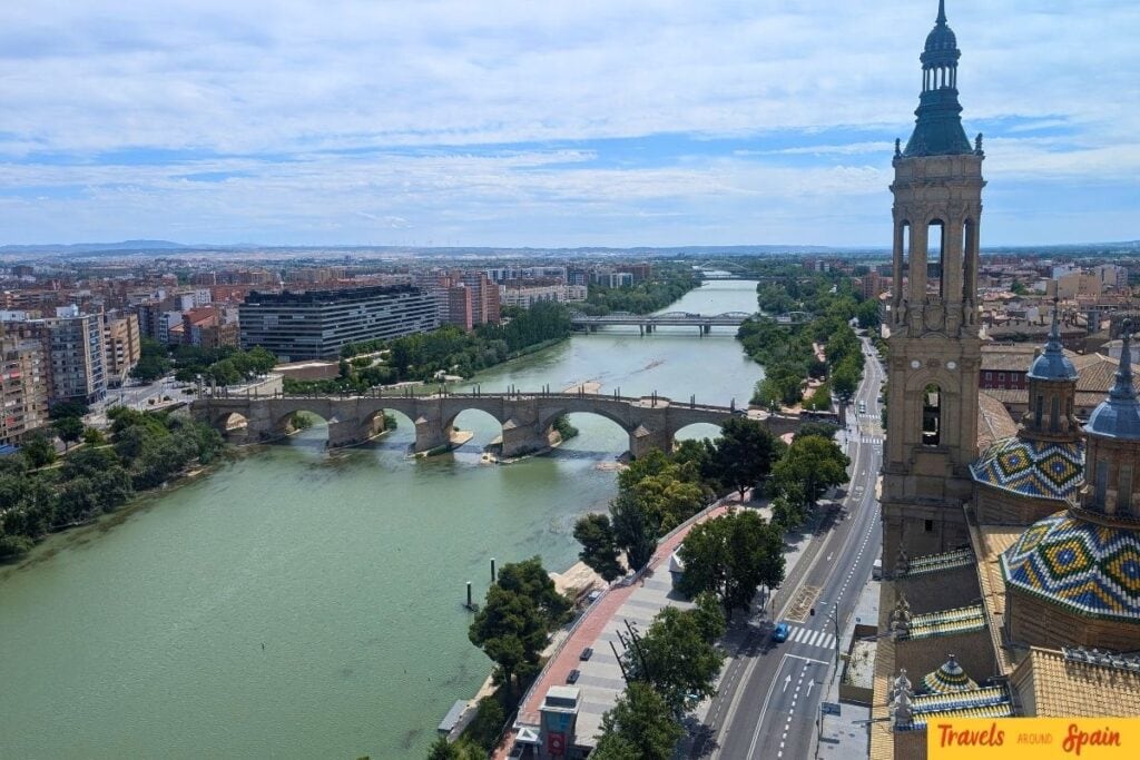 View over Zaragoza and the Ebro River from the Basílica del Pilar tower.