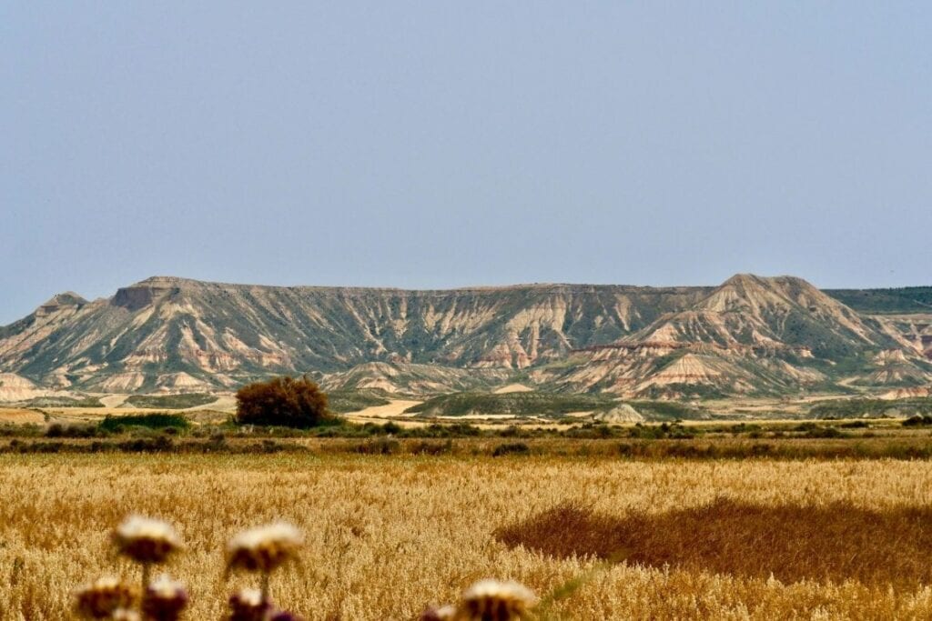 The semi-desert landscape of Bardenas Reales in Navarre, Spain, which was used as the Dothraki Sea in Game of Thrones.