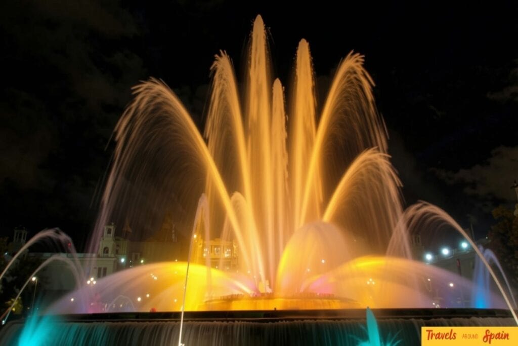 Magic Fountain of Montjuïc illuminated at night