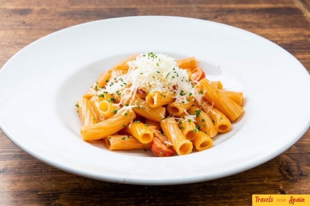 Plate of freshly cooked pasta served at Musiu restaurant in Barcelona