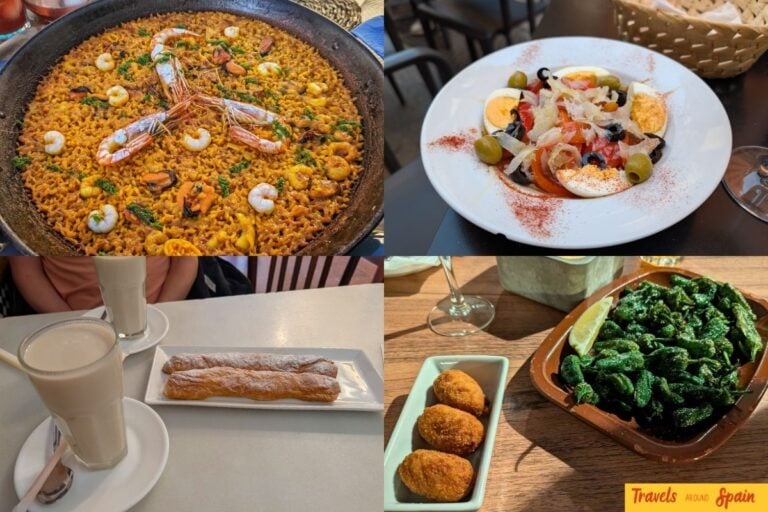 Traditional foods to eat in Valencia including paella, esgarraet, horchata and tapas