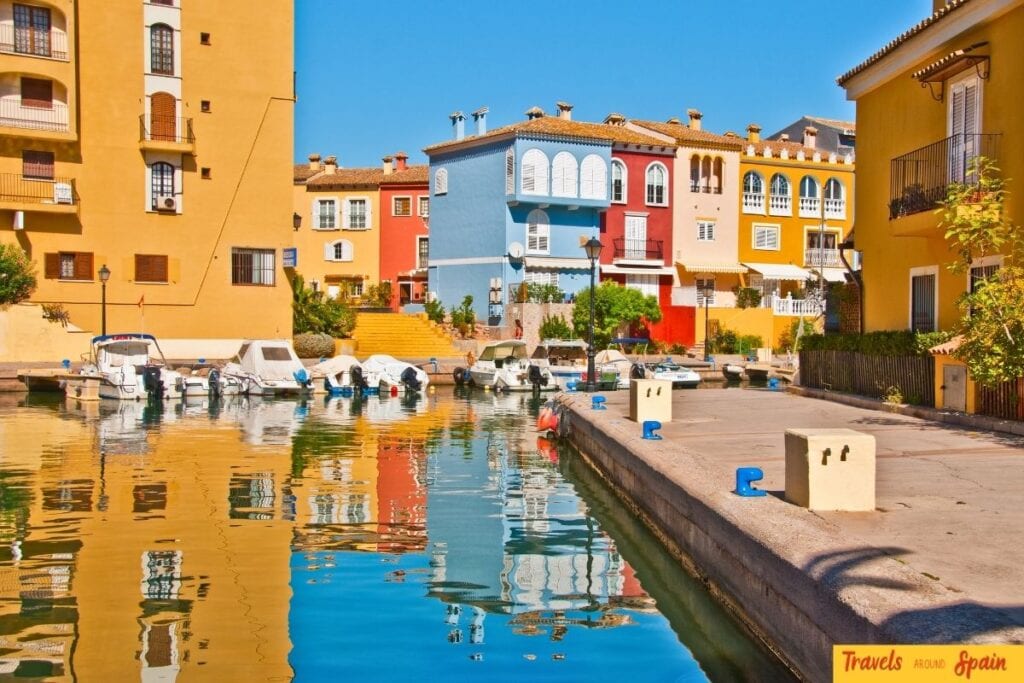 Colourful waterfront buildings at Port Saplaya near Valencia