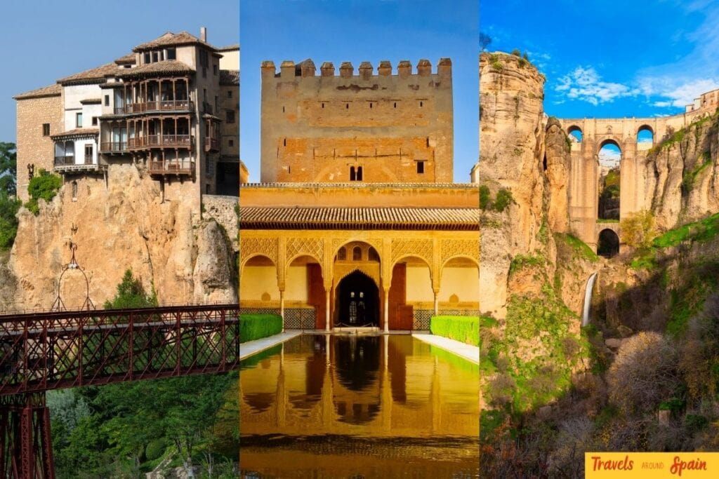 Collage of Cuenca, Granada and Ronda in Spain