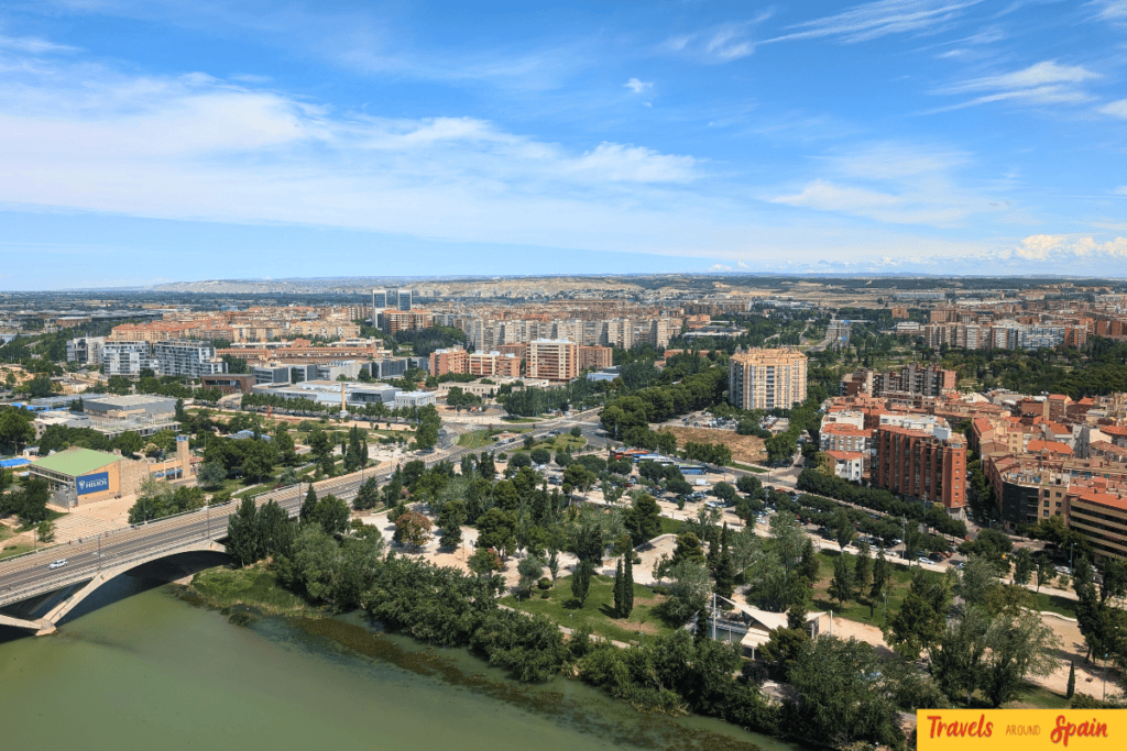 Zaragoza skyline and Basilica del Pilar viewed from across the River Ebro